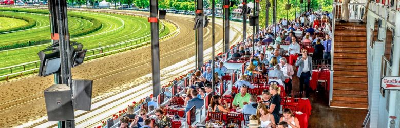 Spectators enjoy a day at the Saratoga Race Course.