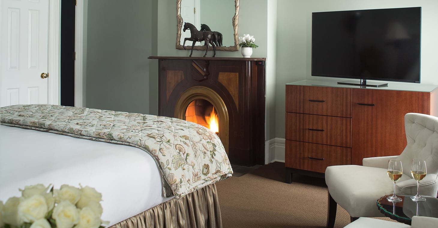 Guest room with fireplace