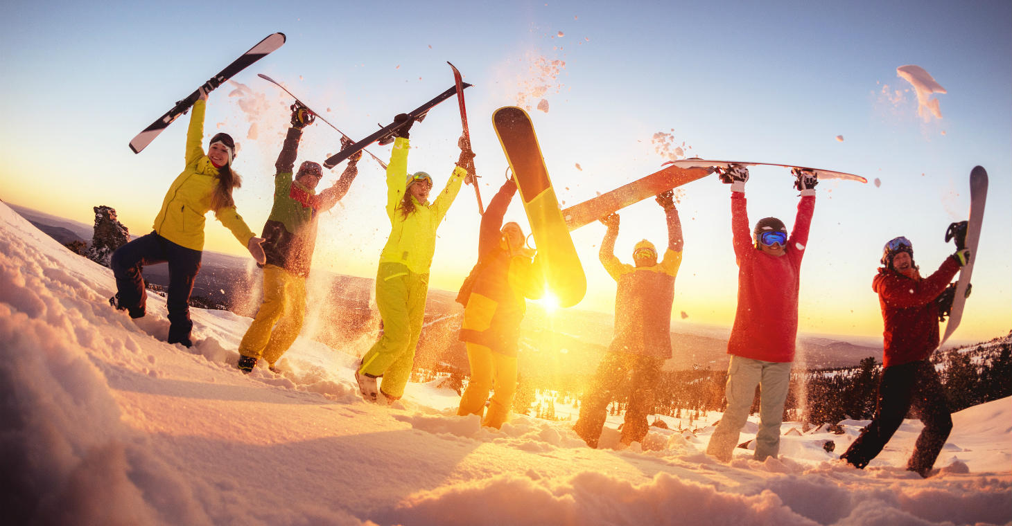 Friends skiing on a mountain