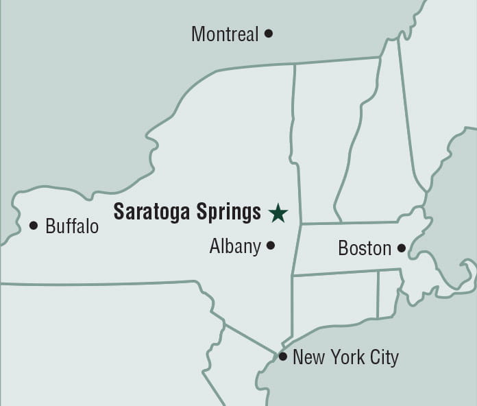 Map of Northeast showing Saratoga Arms proximity to Albany, Buffalo, Boston, New York City and Montreal