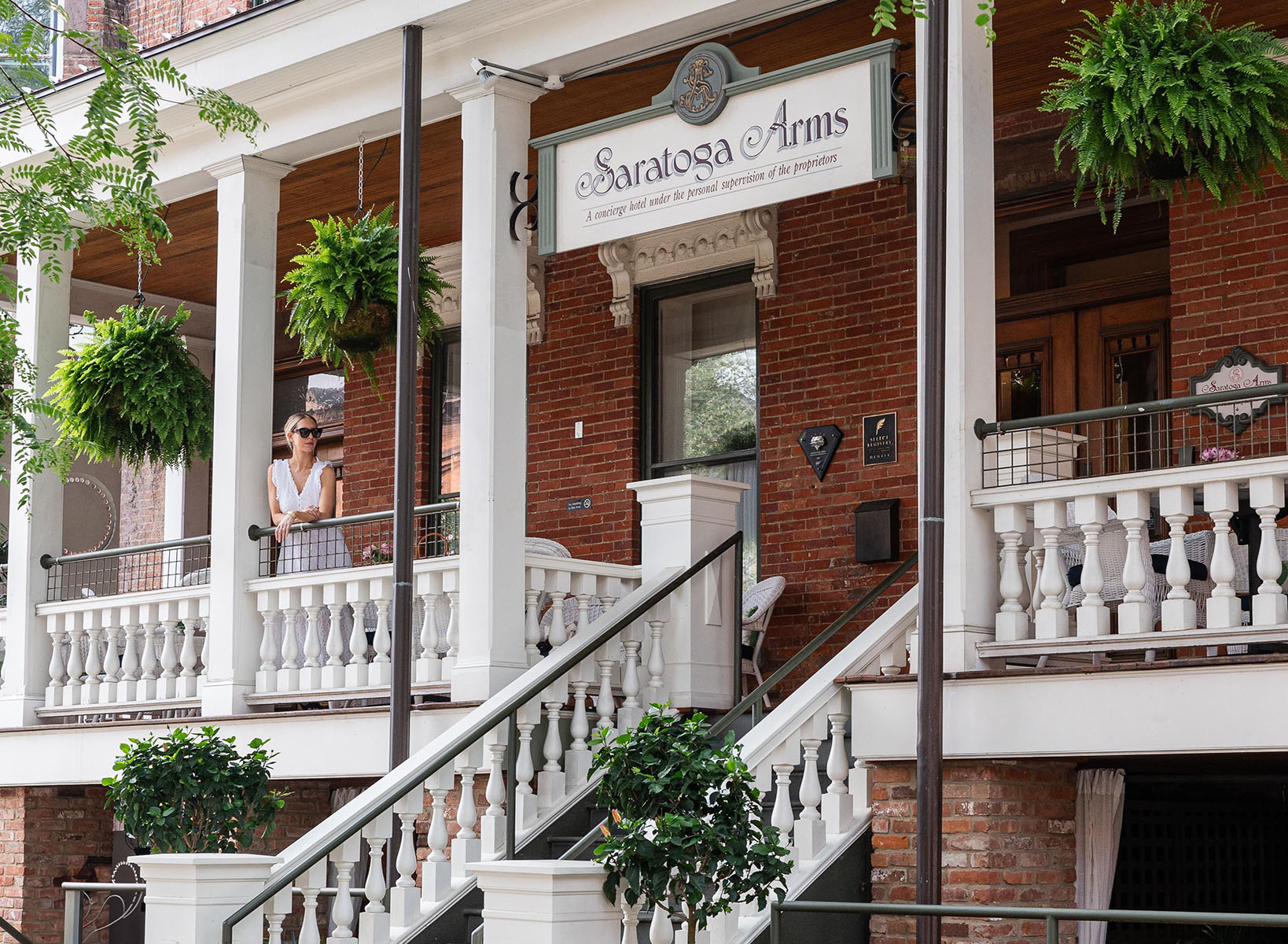 The Saratoga Arms outside entrance in spring.